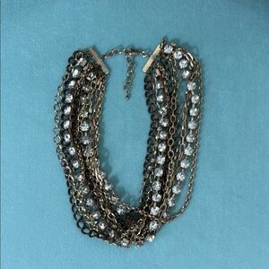 Rhinestone and gold chain choker necklace